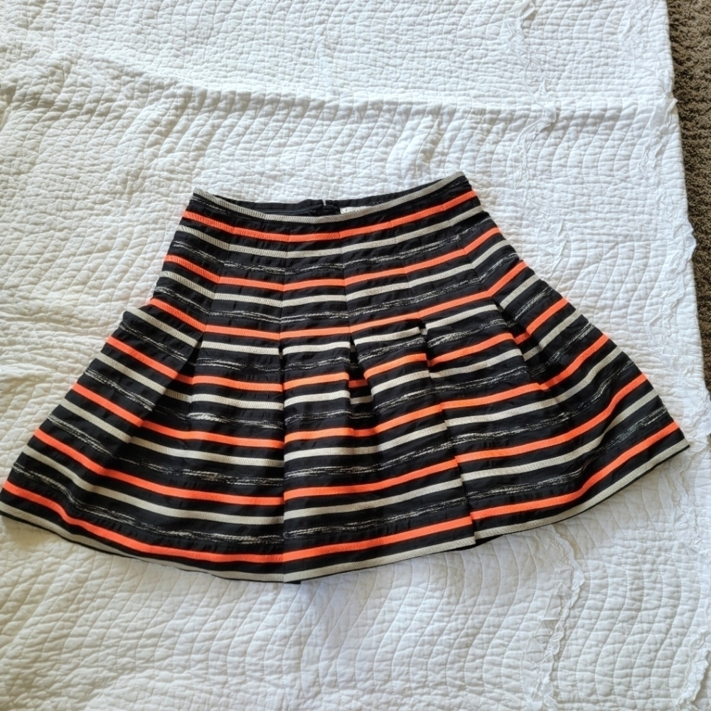Anthropologie HD in Paris Striped Ribboned Swing Skirt size 12 Neon Black